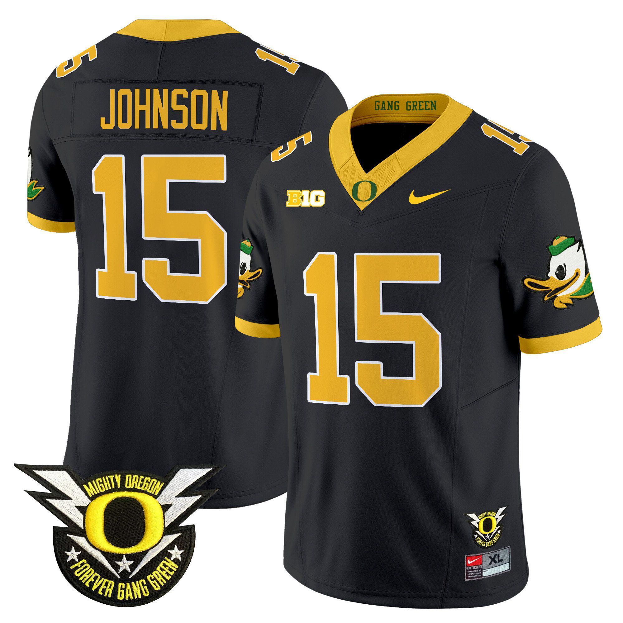 Men Oregon Ducks #15 Johnson Black 2024 Nike Forever Gang Green & BIG Patch Vapor Limited NCAA Jersey->ncaa teams->NCAA Jersey